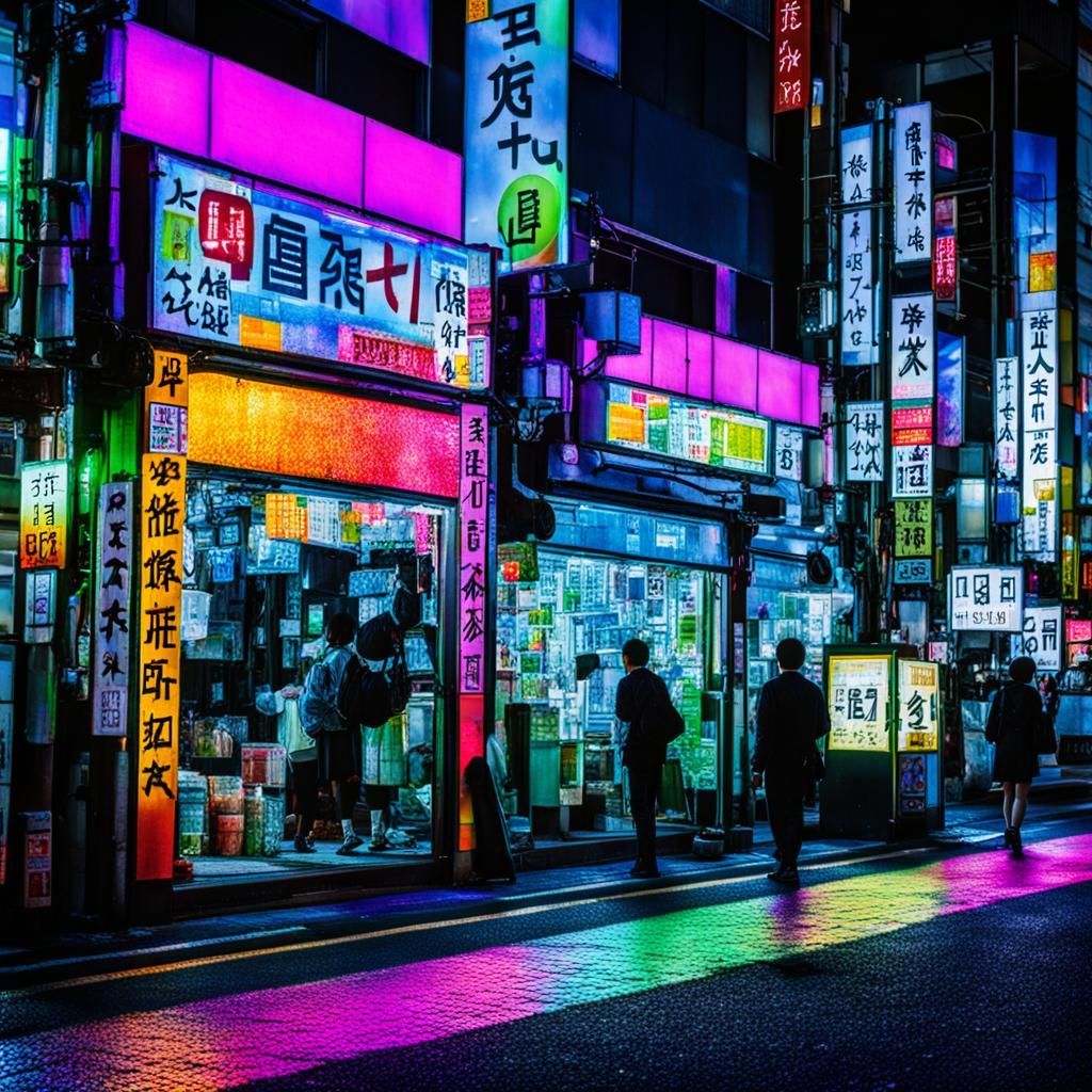 Iridescent Tokyo Night Street Scene
