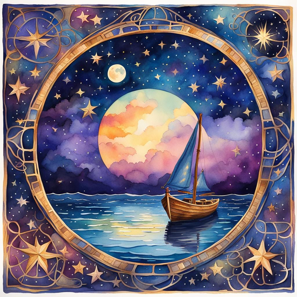 Dreamy Watercolor Fantasy Scene Under Golden Hour Glow