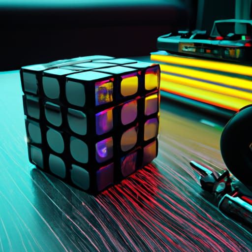 Cyberpunk Coffee Table: Rubik's Cube and Walkman