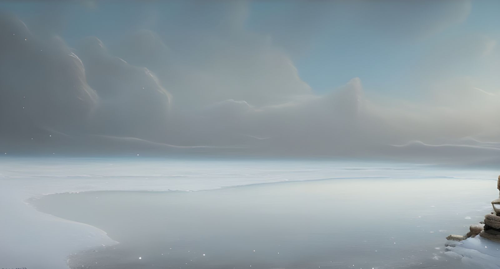 Magical Snowy Winter Beach Landscape in Hyperrealism