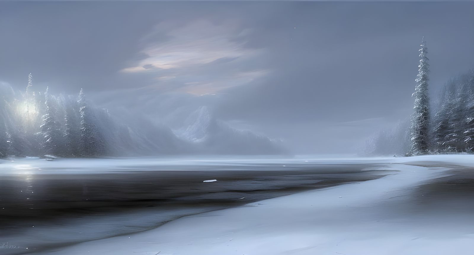 Magical Snowy Winter Beach: Hyper-Realistic Digital Art