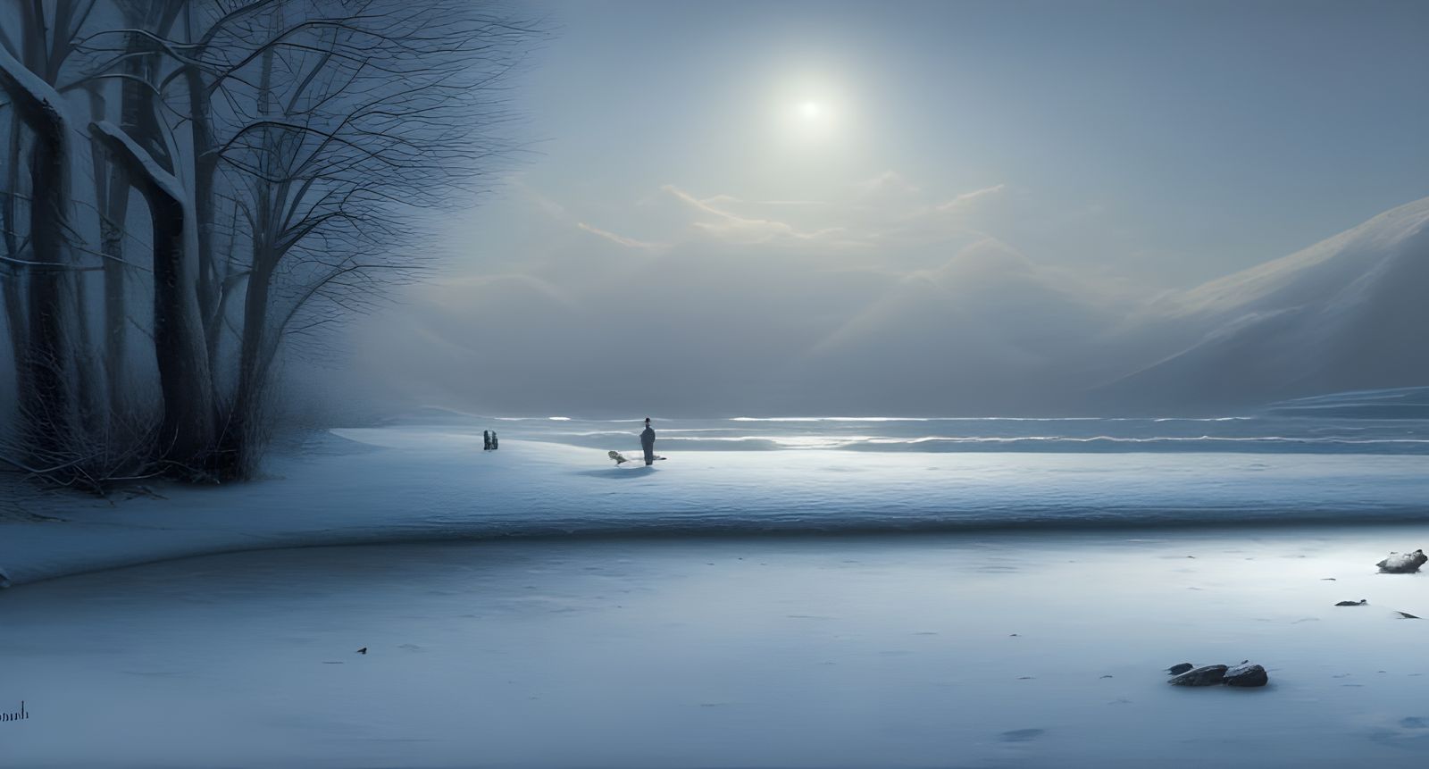 Magical Snowy Winter Beach in Hyper-Realistic Digital Art