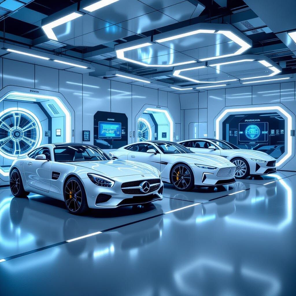 Futuristic German Automotive Technology in a Sleek Laborator...