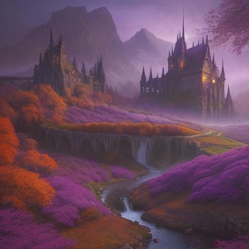 Purple-Toned Fantasy Autumn Landscape