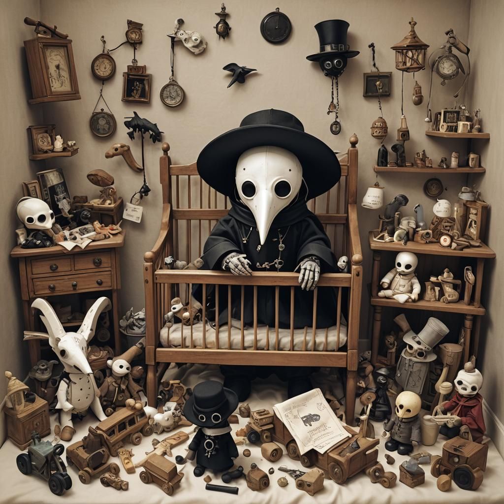 Adorable Baby Plague Doctor with Toys