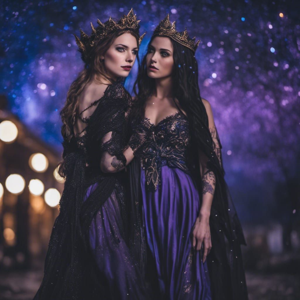 Gothic Goddesses Under Starry Night Skies in Hyperrealistic...