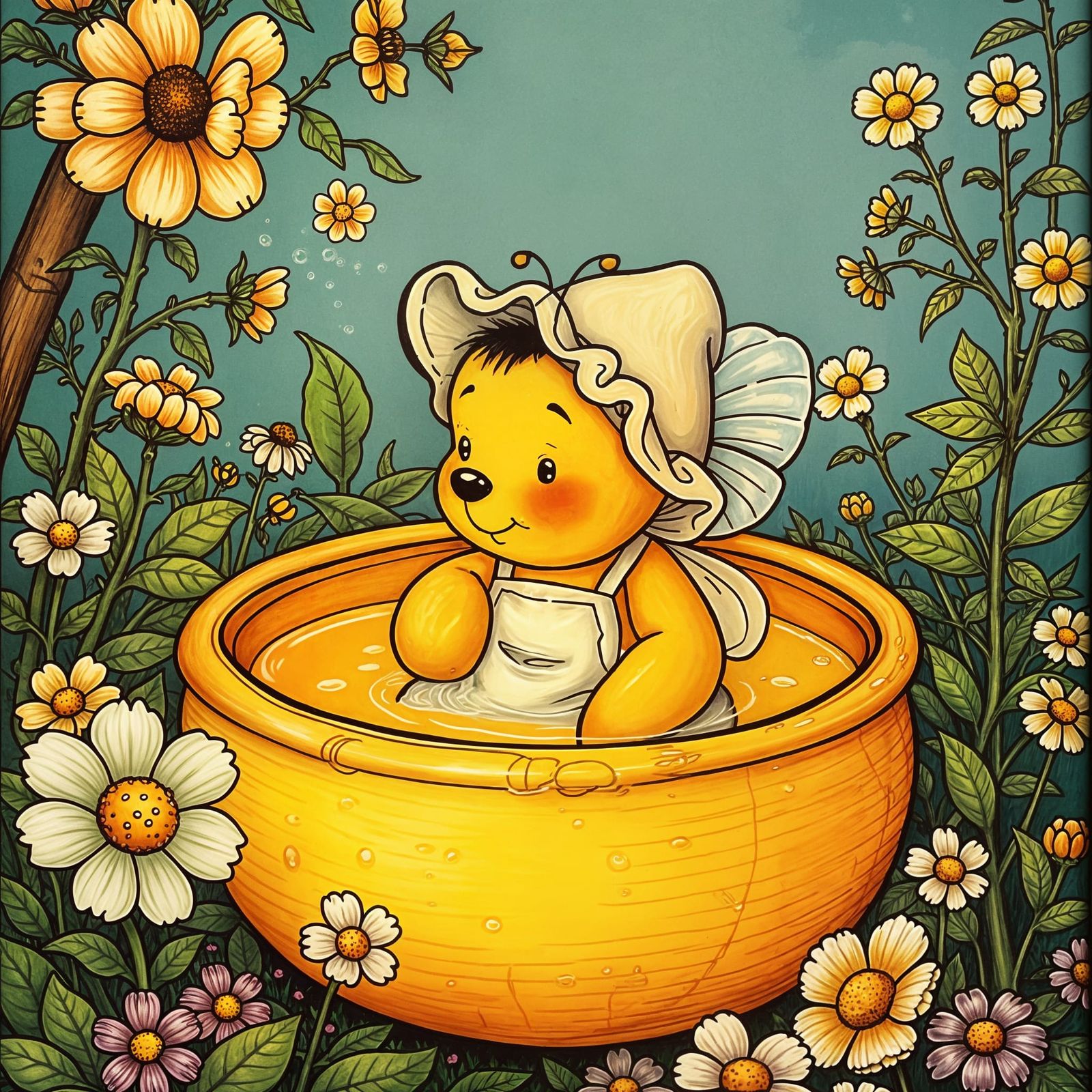 Bee Bathing in Honey Pot