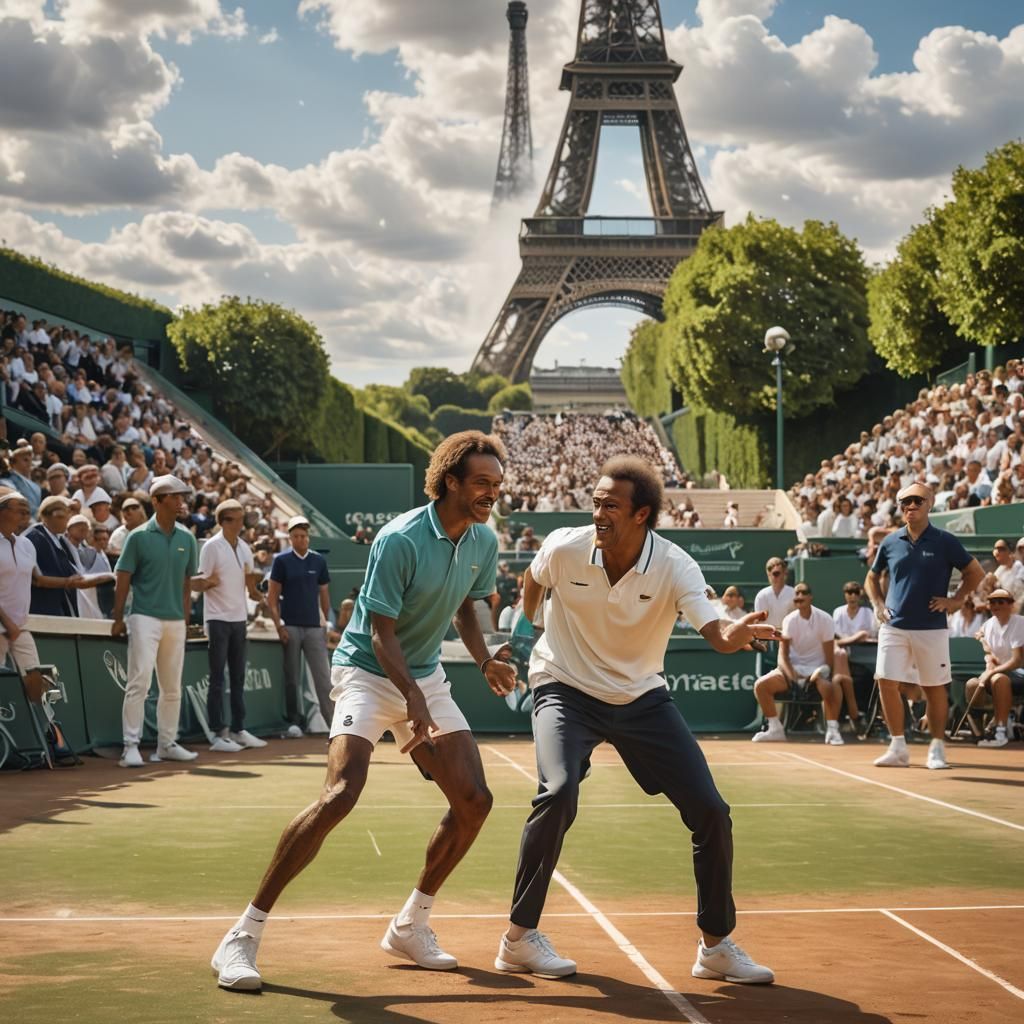 Yannick Noah at Roland Garros: Hyperrealistic Tennis Scene
