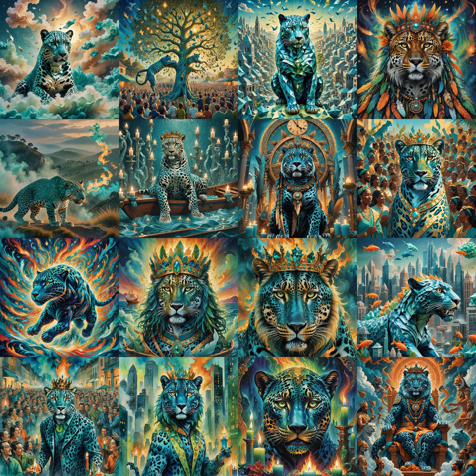 Surreal Scene: Time, Fire, and Mythological Figures