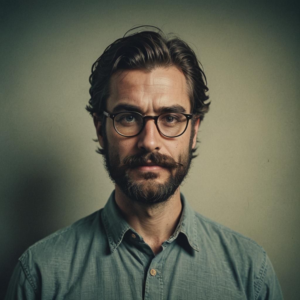 Cinematic Portrait of Man with Beard and Glasses
