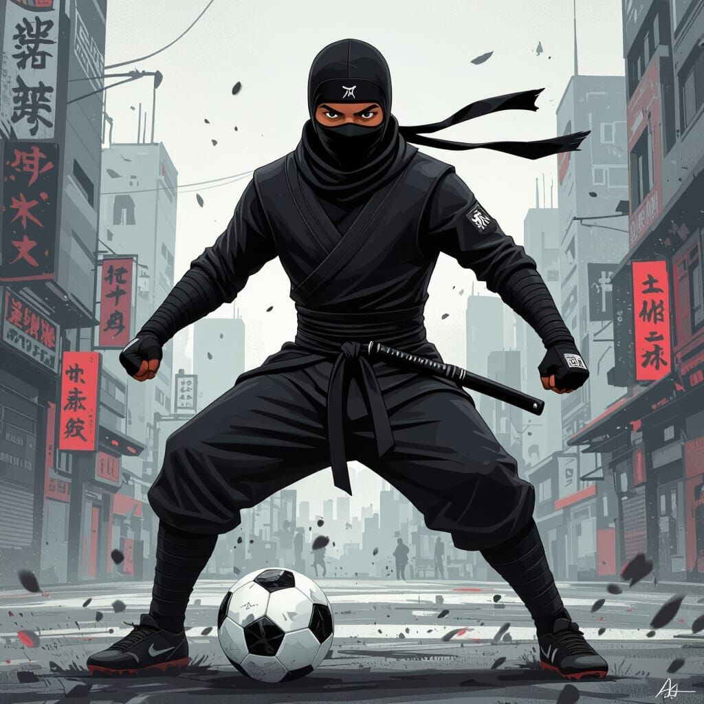 Ninja Kylian Mbappe in Urban Soccer Stance
