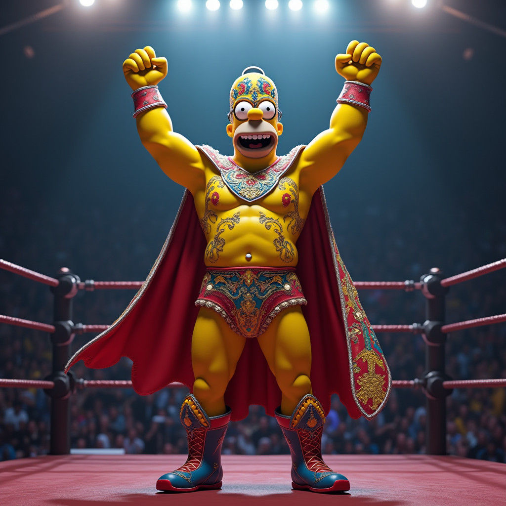 Homer Simpson as a Hyper-Realistic Luchador