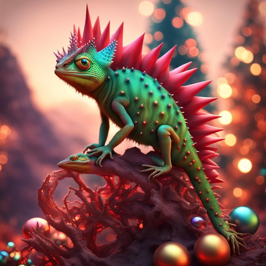 Festive Chameleon Blends Into Christmas Tree: Matte Painting