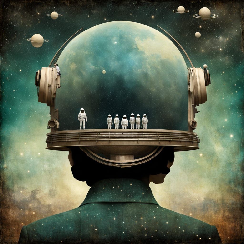 Ethereal Futurist Astronauts Amidst Dreamlike Cosmic Vistas