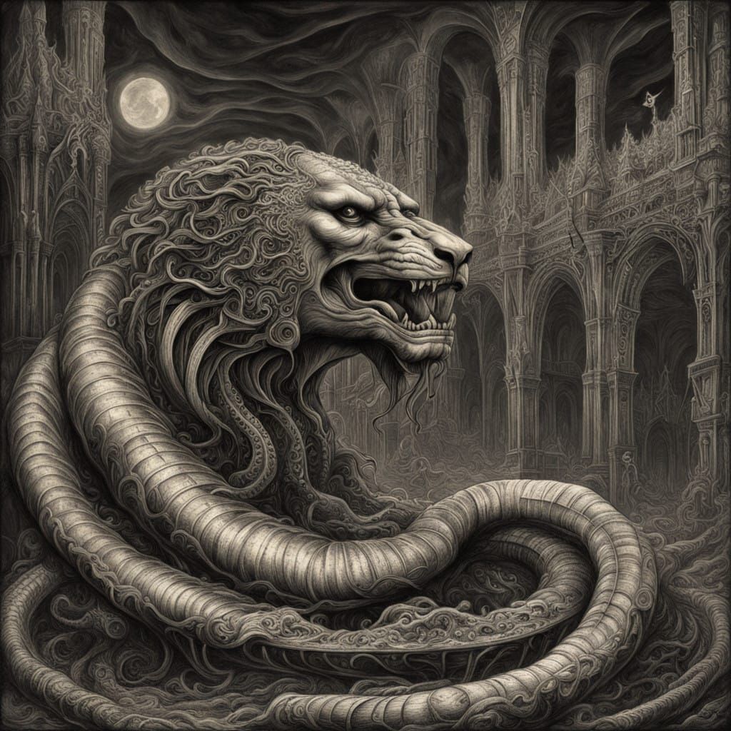 Majestic Serpent Embodies Yaldabaoth in Cosmic Vortex