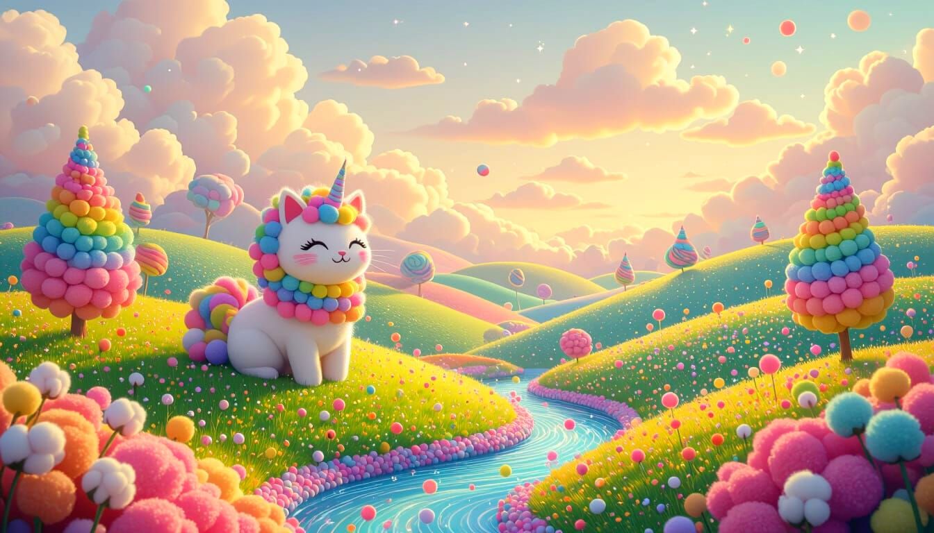 Vibrant Surreal World of Rainbow Pom Poms