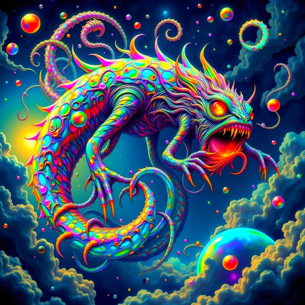 Celestial Leviathan in Cosmic, Iridescent Abstract Surrealis...