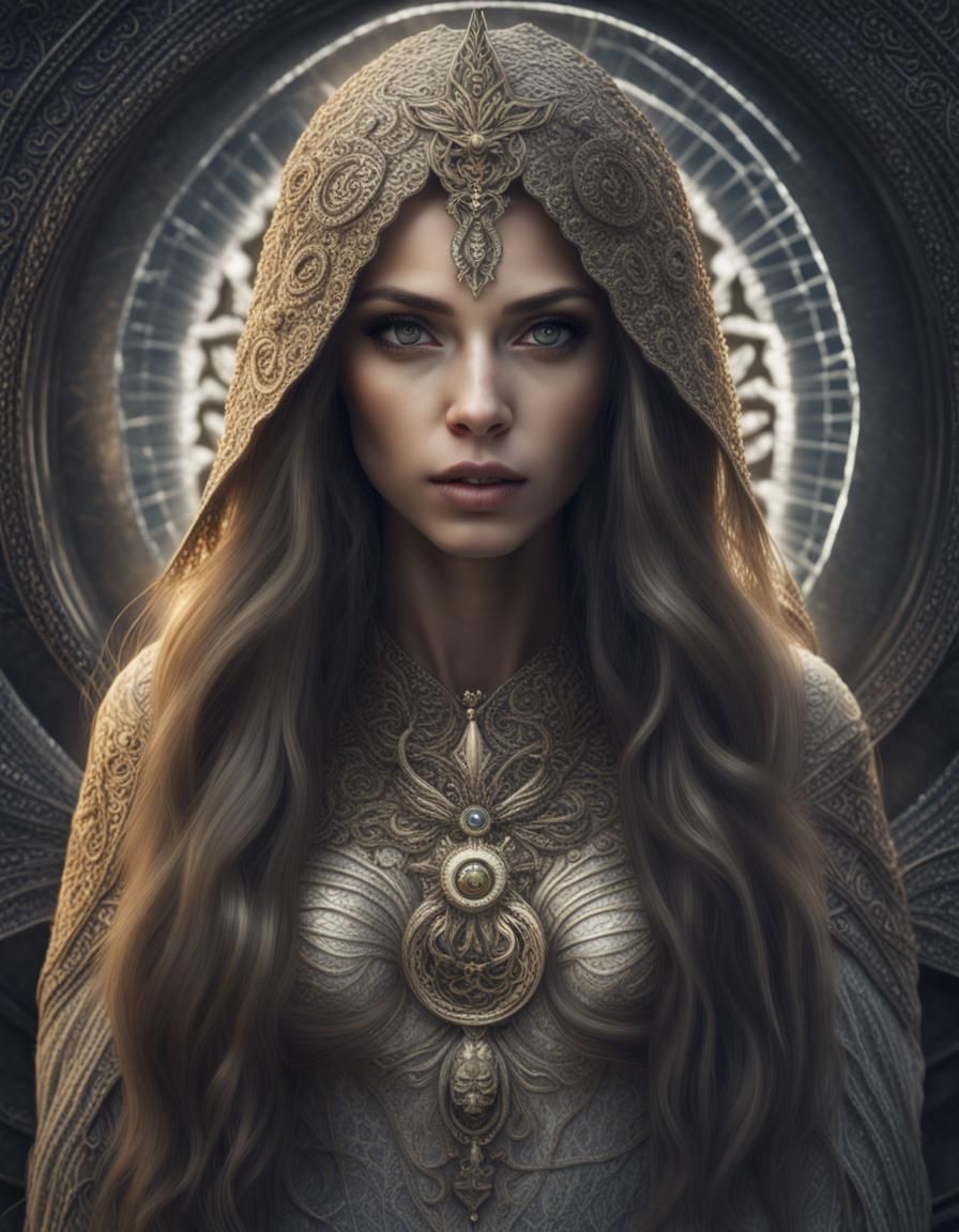 Sinister Goddess Close-Up: Hyper-Detailed Digital Illustrati...