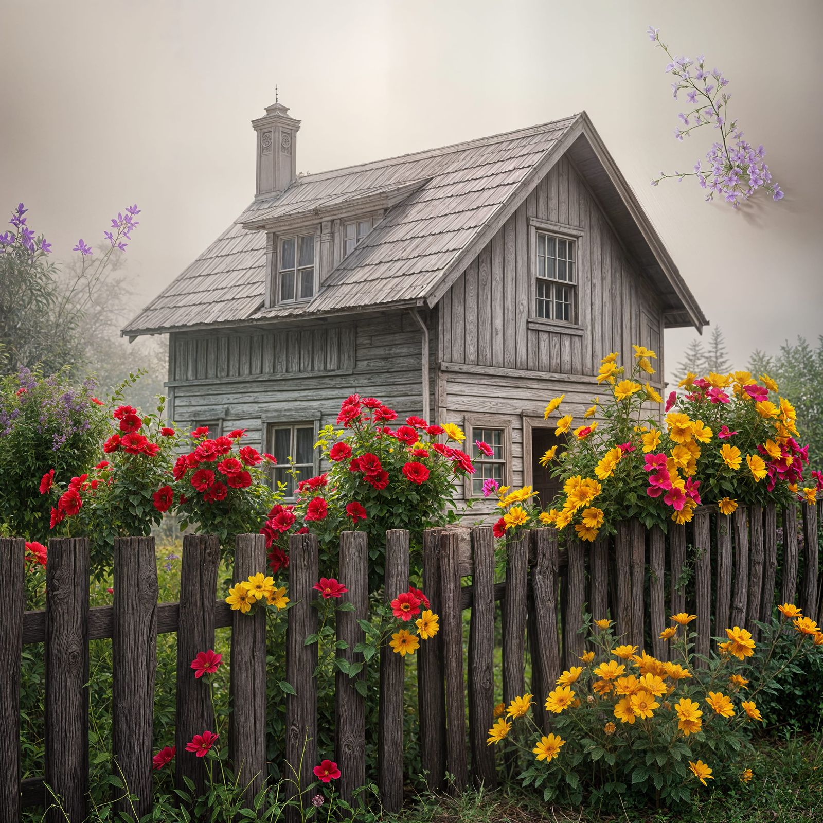Dreamy Abandoned Cottage in Morning Mist