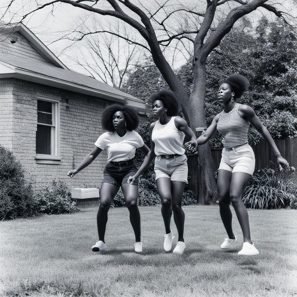 Black Adolescents Playing: Impressionistic-Style Portrait