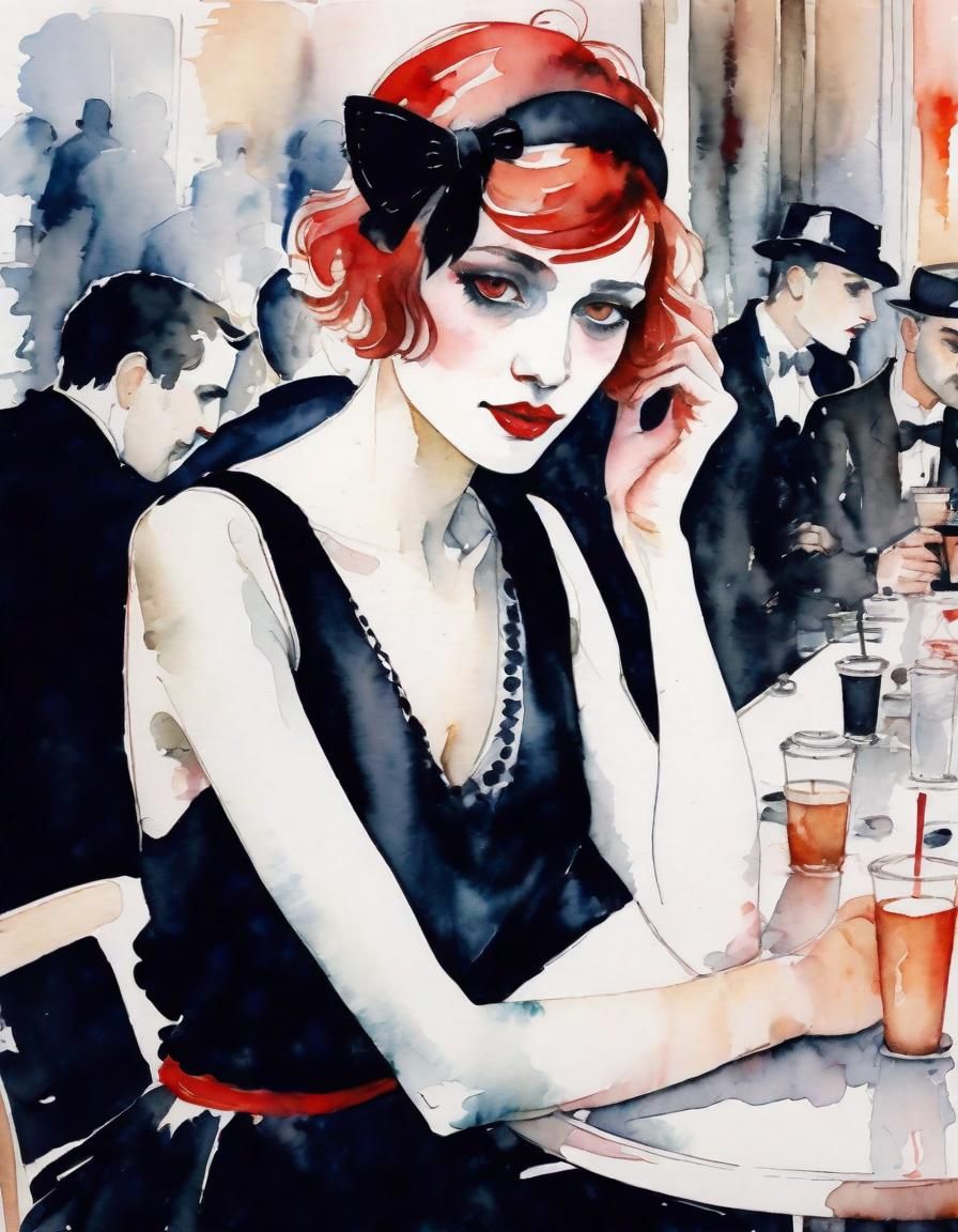 Parisian Cafe Society in Art Deco Watercolor
