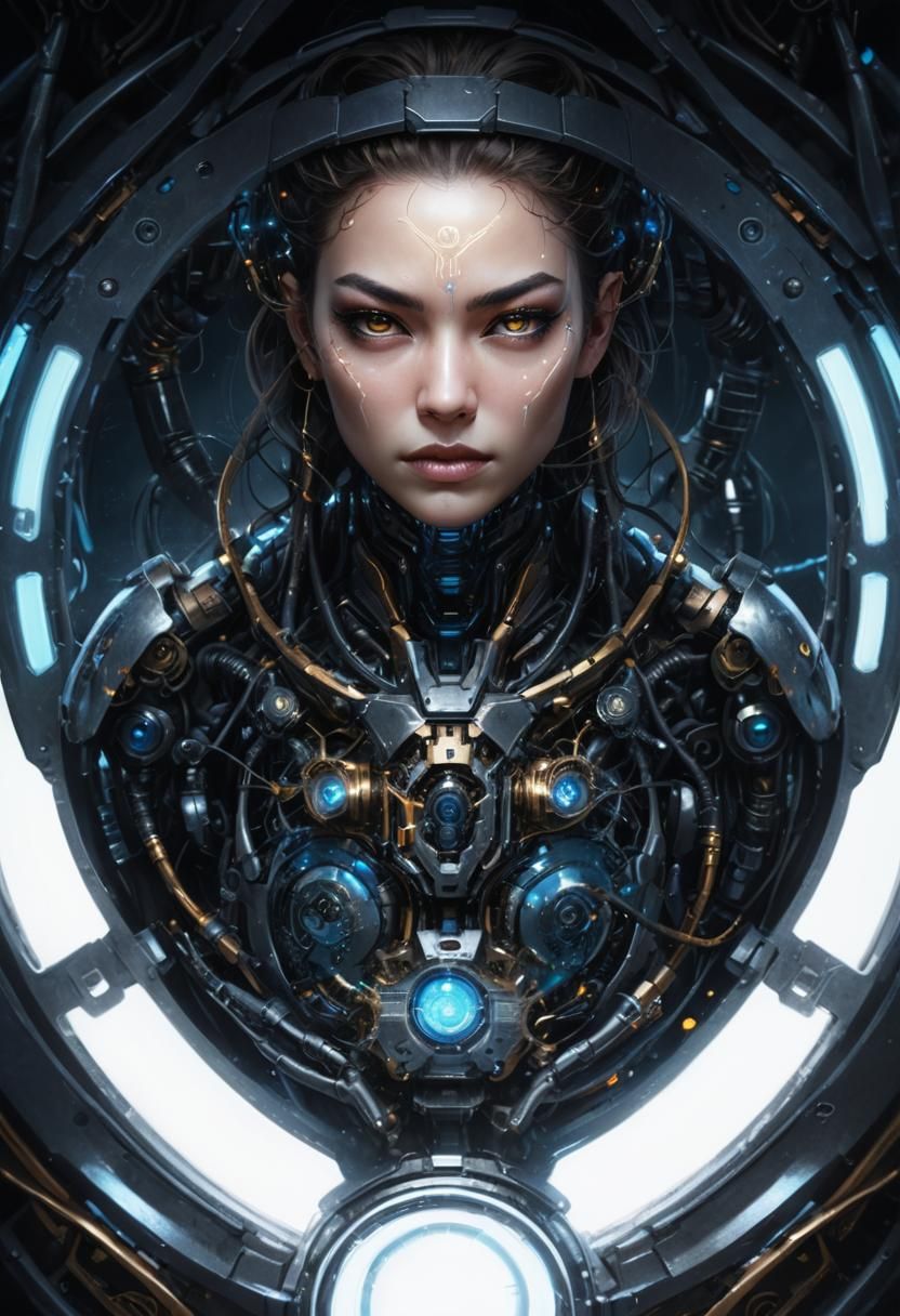 Cyborg Woman Portrait with Neon Accents