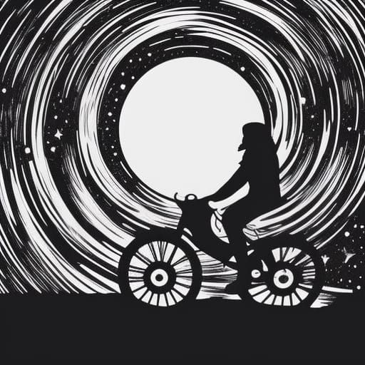 Viking Bike Ride Under the Moon: Linocut Print