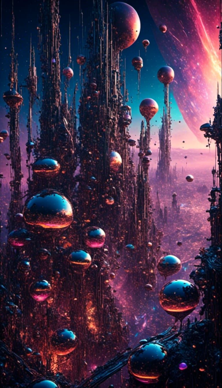 Surreal Alien Cityscape with Teeming Life
