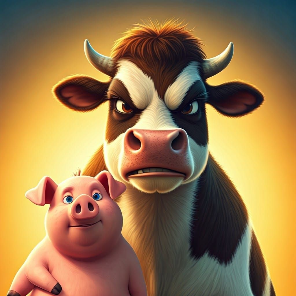 Fiercely Protective Mother Cow Defends Her Pig Husband