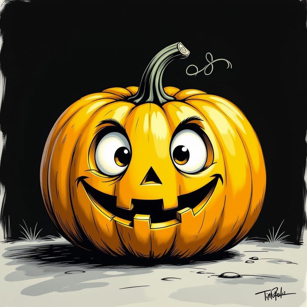 Yellow Cartoon Pumpkin Charcoal Drawing