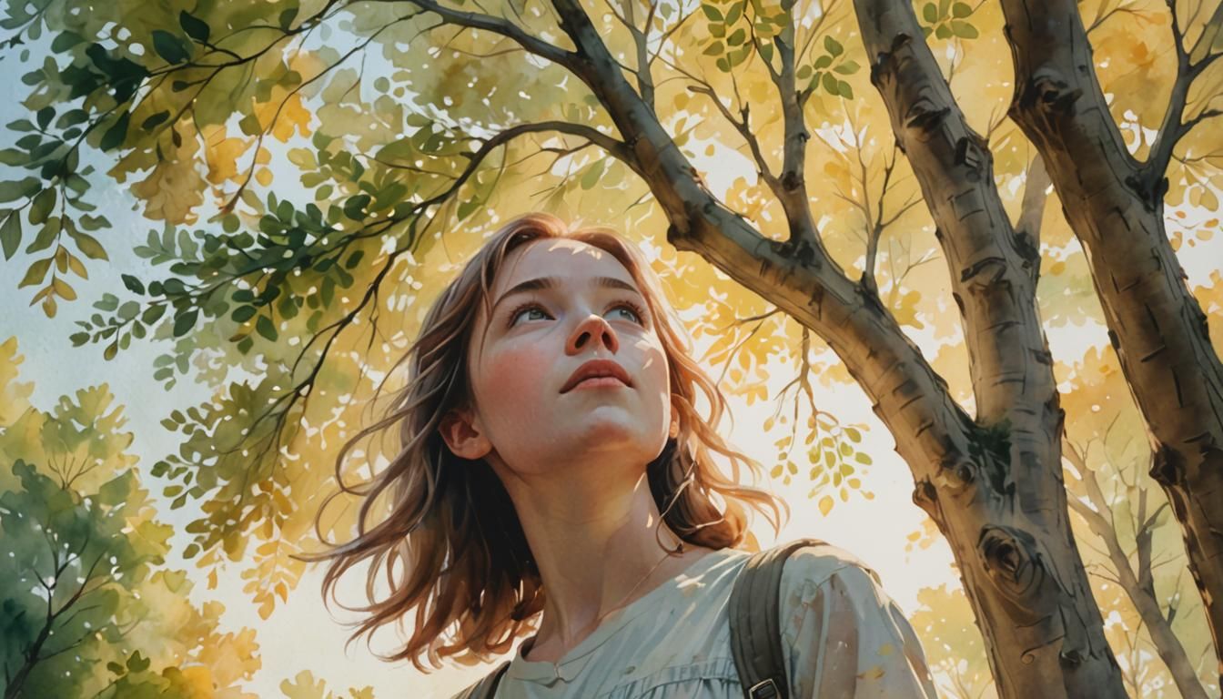 Girl in Whispering Woods: Dreamy Watercolor Painting