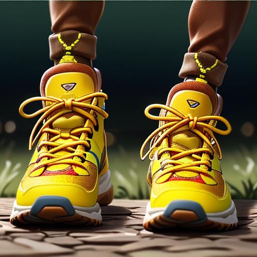 Brown Boots with Fluorescent Yellow Laces: Digital Art