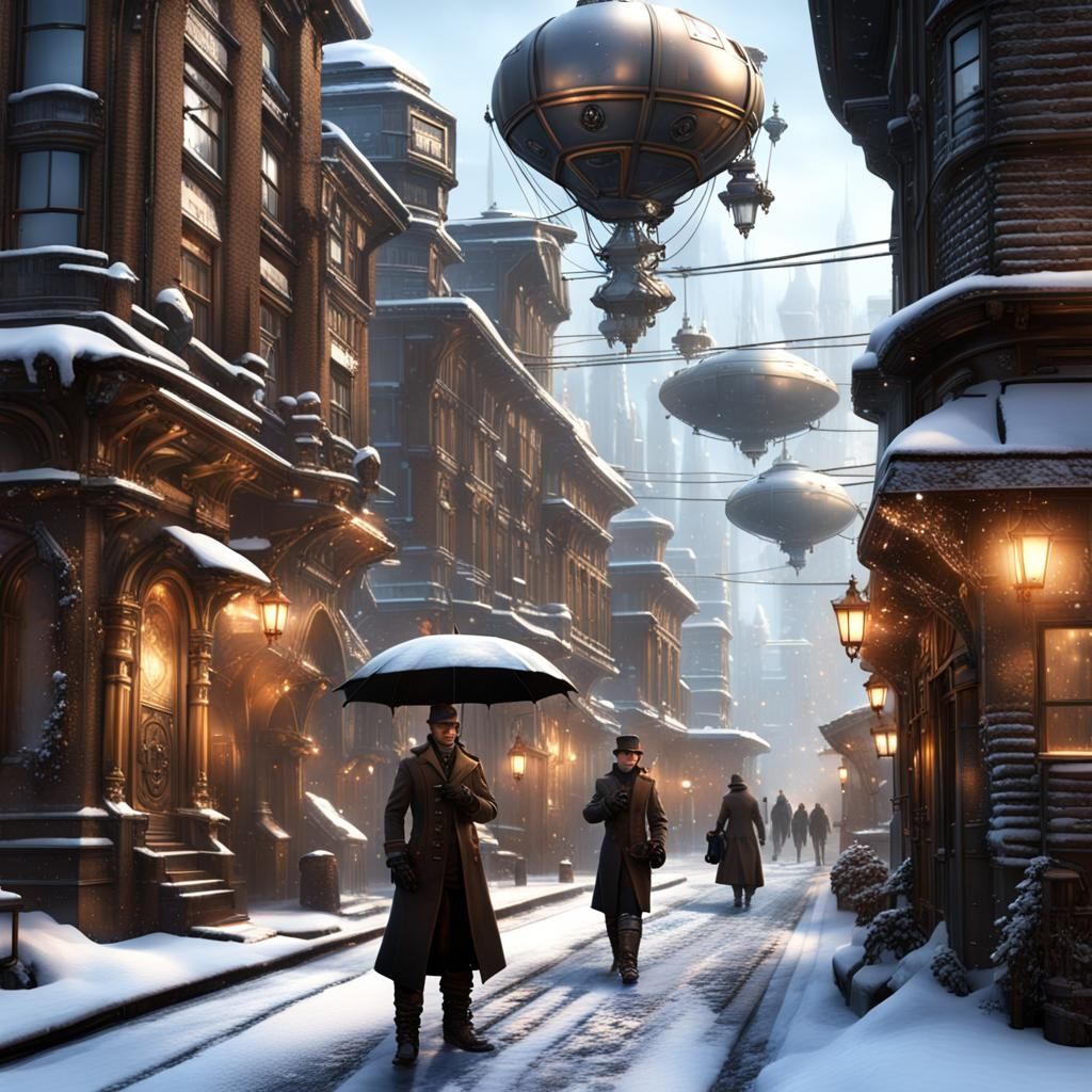 es invierno esta nevando , Retrofuturistic Steampunk City:
I...