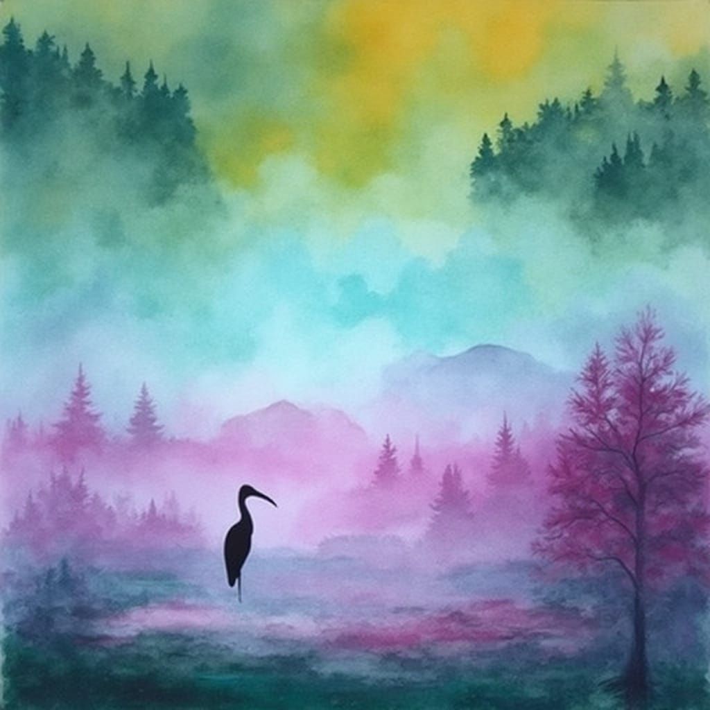 Stork in a dreamy blurscape