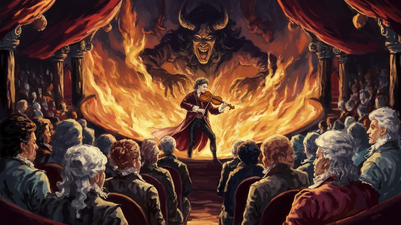 Epic Baroque Scene of Mozart Confronting the Devil