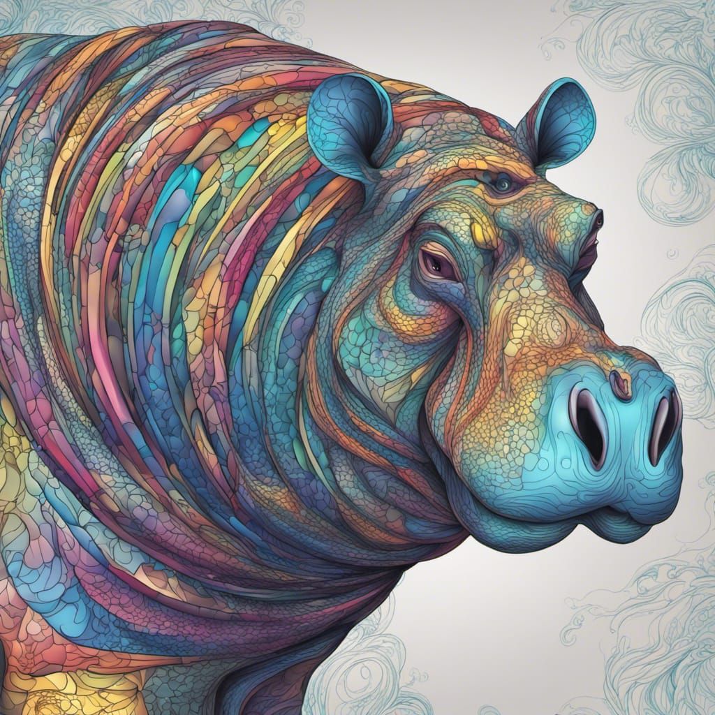 Vibrant Abstract Hippopotamus with Fractal Elements