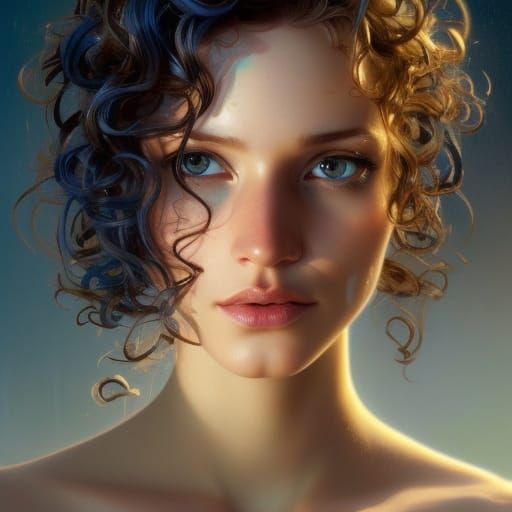 Detailed Portrait of a Woman with Curly Hair