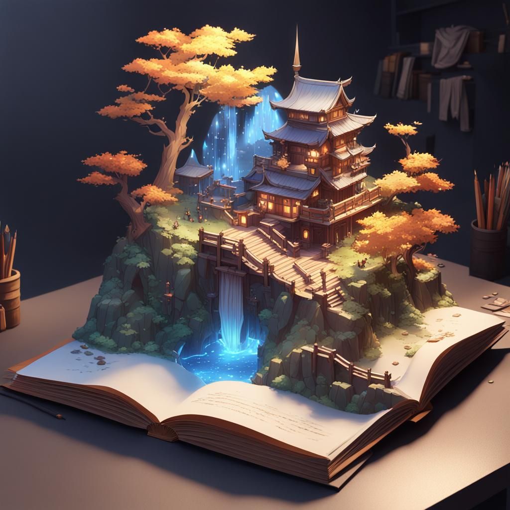 Magical Pop-Up Book in 3D Anime Art