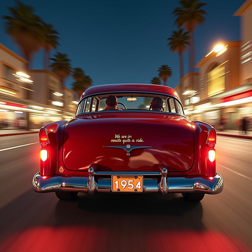 1950s Hotrod on Main Street in Matte Painting Style