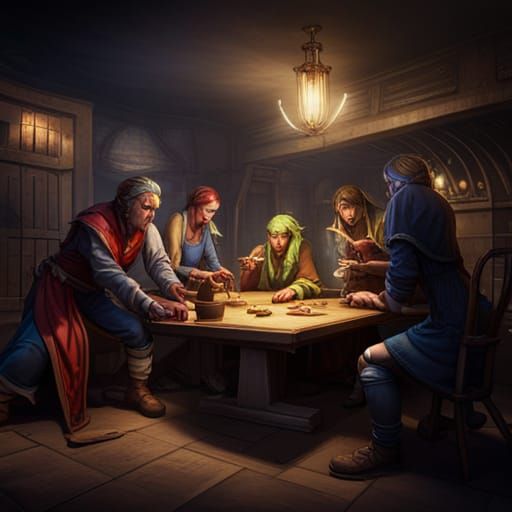 Friends Playing RPG in Basement: Fantasy Art