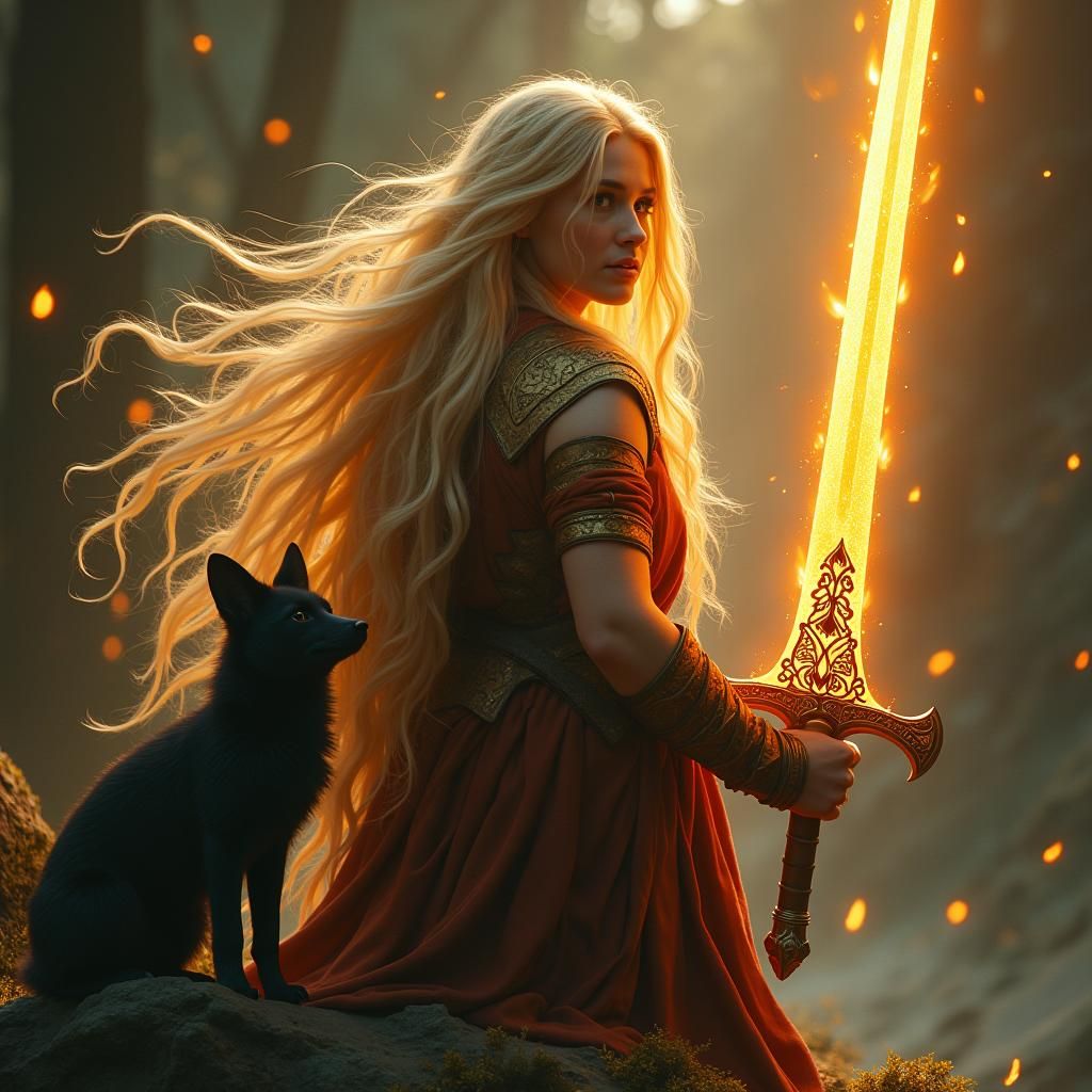Druid with Fox and Sword in Fantasy Art Style