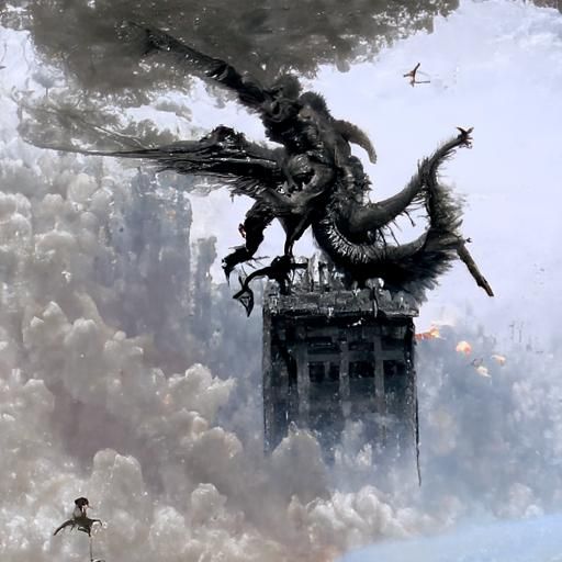 Fire-Breathing Dragon Over City in Dark Fantasy Style