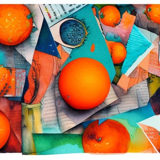 Colorful Orange Fruit Collage in Mixed Media