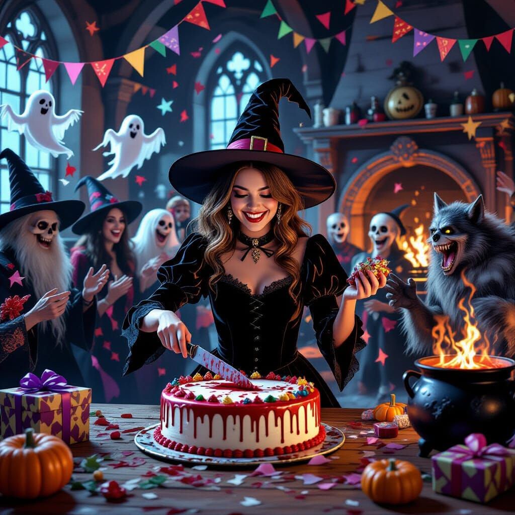 Witch's Spooky Birthday Bash with Ghoulish Guests