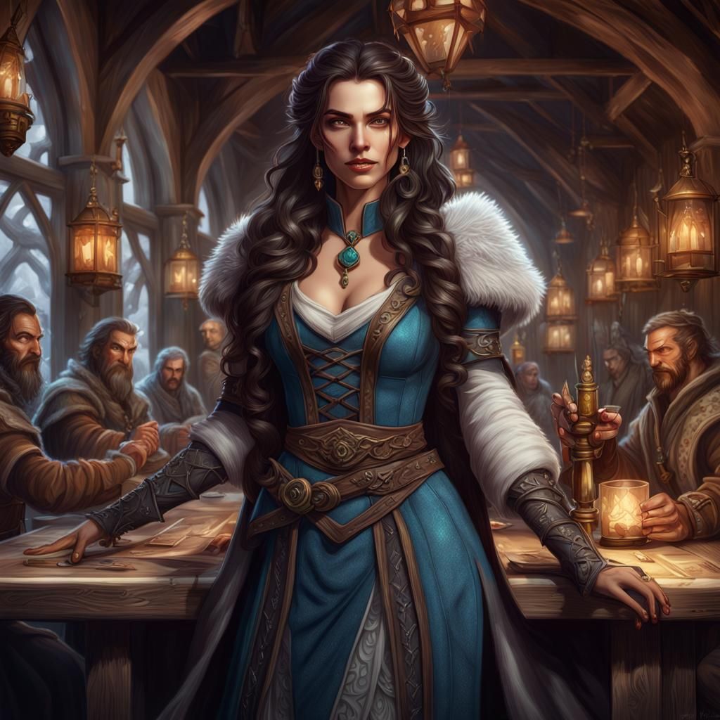 D&D Sorceress in Tavern: Fantasy Concept Art