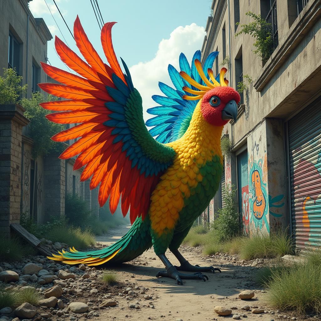 Macaw in Post-Apocalyptic City Concept Art