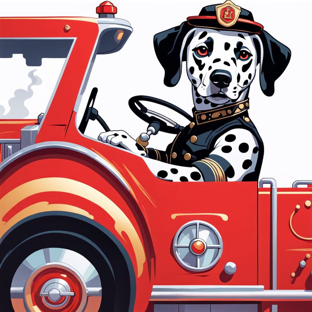 Futuristic Firefighter Dalmatian Cruises City Streets