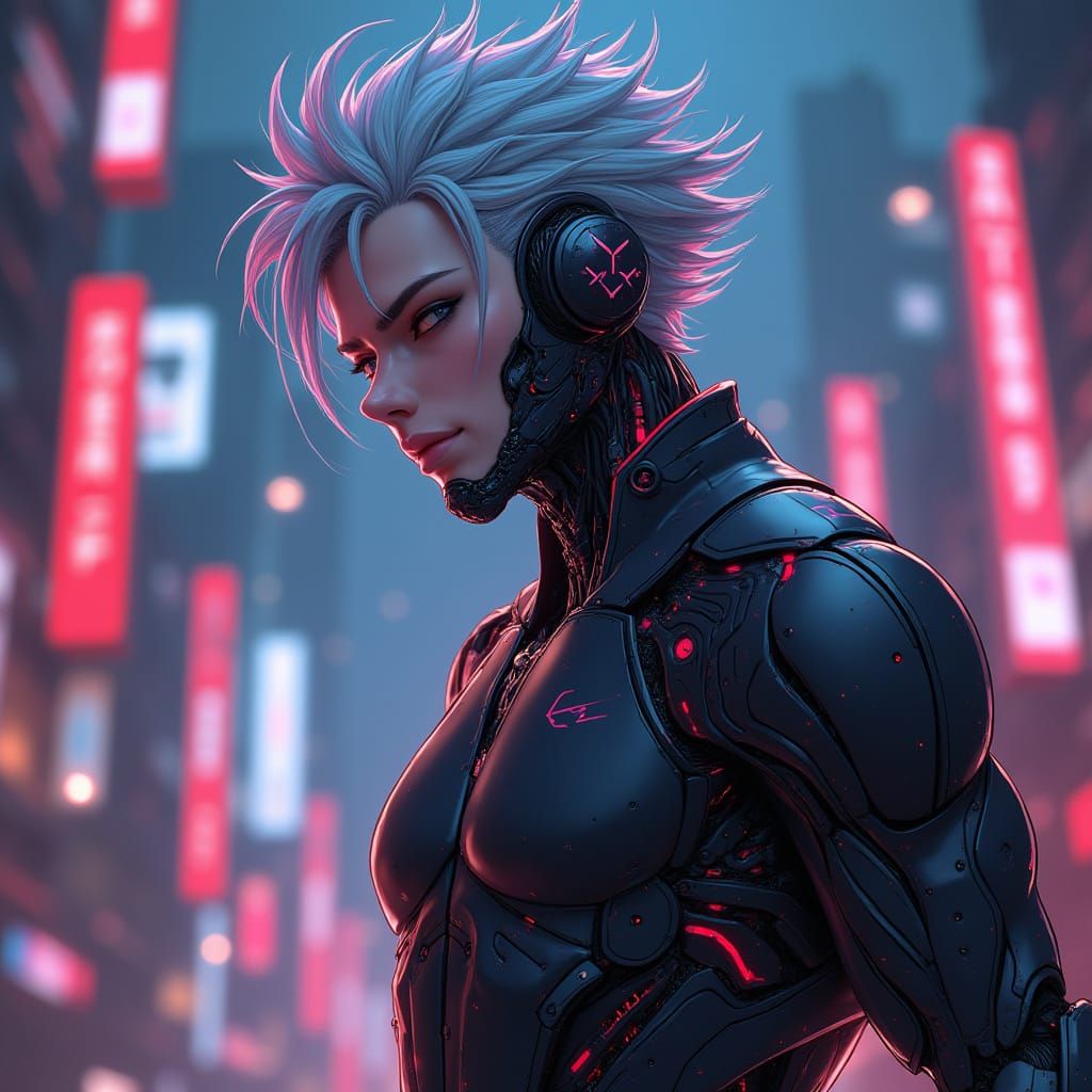 Cyborg Warrior Awakens in Neon City