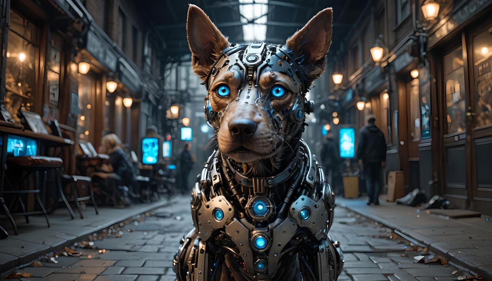 Biopunk Artificial Dog With Glowing Enhancements