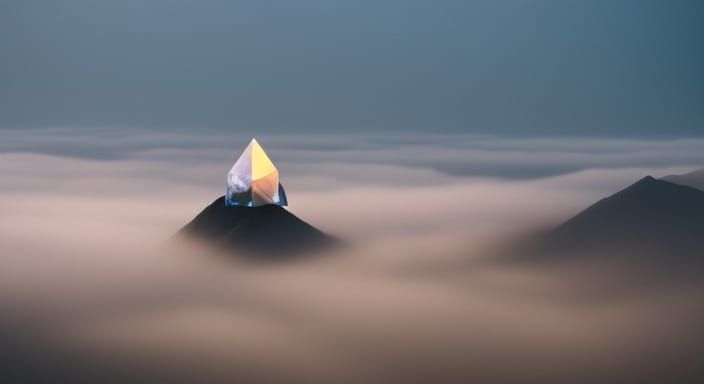 Ethereal Crystal Floats Above Misty Landscape